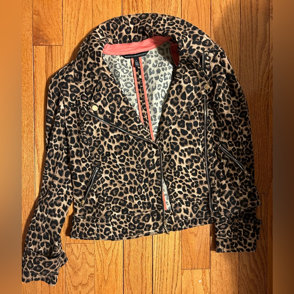 White House Black Market leopard print moto jacket size 6